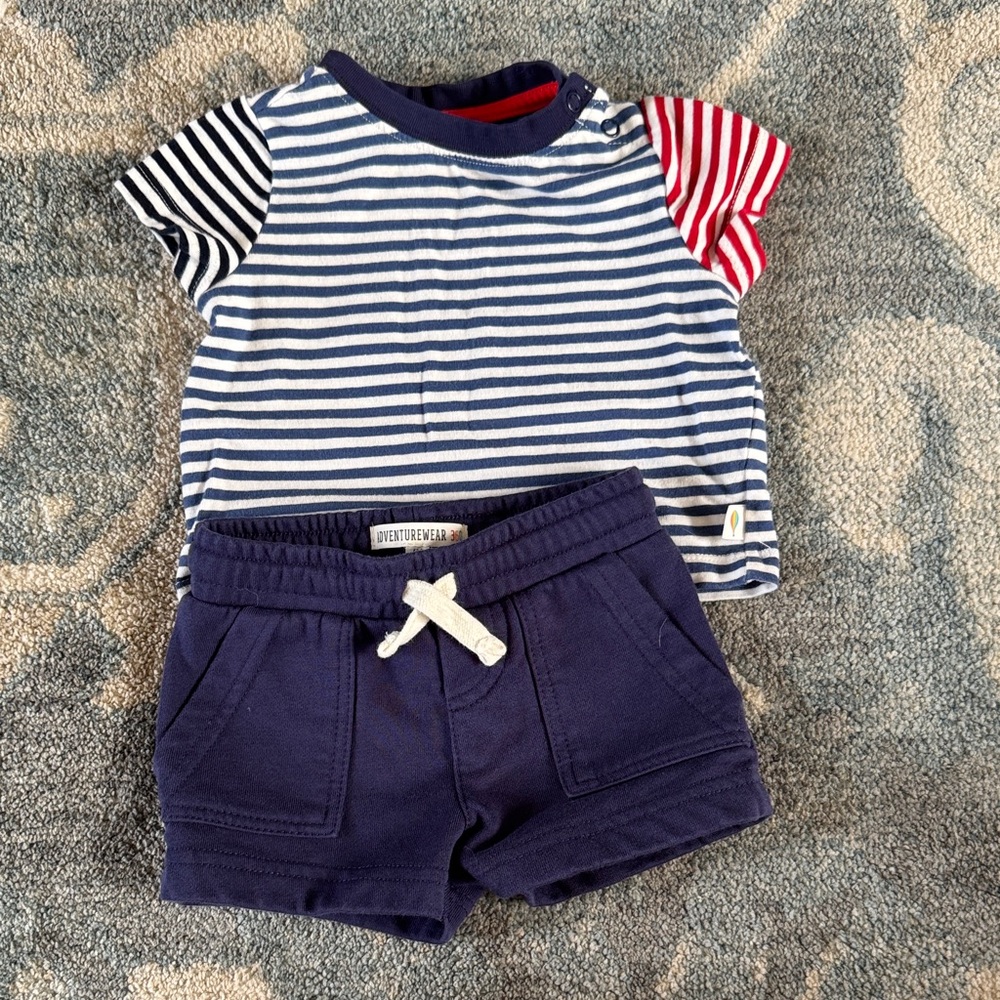 Striped Baby Outfit with Navy Shorts